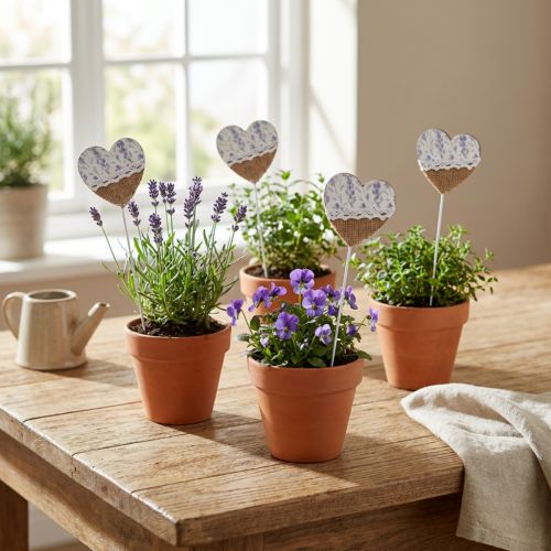Artikel Blomplugg hjärta lila lantlig stil 7×0,5×7cm 12st
