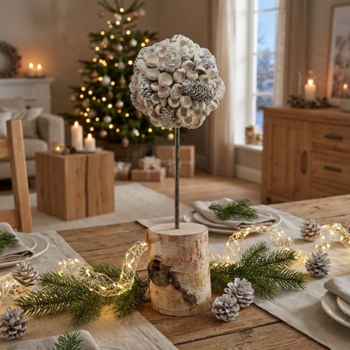 Trädekorationsträd vinterdekoration björk ekollon kottar vit H40cm | Floristik24.se