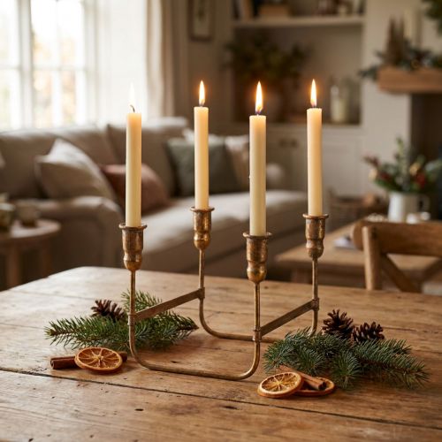 Antik pinnljushållare för 4 ljus guld 18×18cm H16,5cm | Floristik24.se