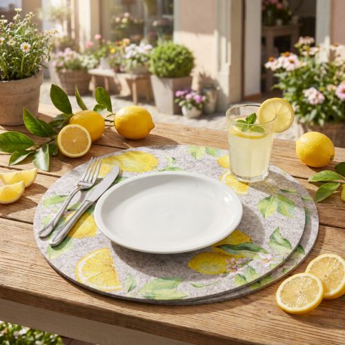 Bordstabletter Runda Grå Filt Sommar Citron 31cm 2 st | Floristik24.se