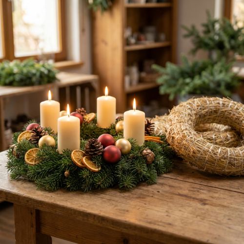 Artikel Sugrörskrans Ø35cm naturfärgad - dekorativ krans för pyssel och advent, set om 5