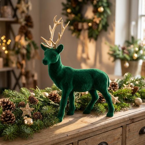 Rådjur stående deco figur grönt guld bordsdekoration advent 27cm | Floristik24.se