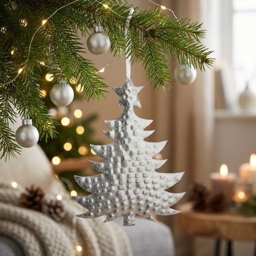 Julgranshänge, adventsdekoration, metalldekoration till jul, silver 20,5×15,5cm | Floristik24.se