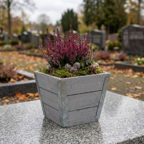 Blomlåda träkruka shabby chic grå 12,5×14,5×14,5cm | Floristik24.se
