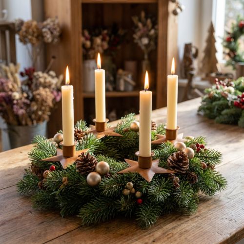 Ljusstakeljus adventsstjärna brun Ø9,5cm 4st | Floristik24.se