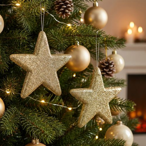 Juldekoration stjärnhänge gyllene glitter 18,5cm 4st | Floristik24.se