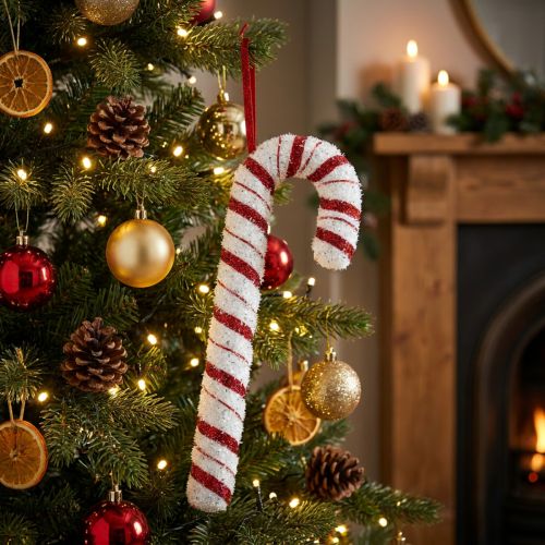Deco Candy Cane Jul Röd Vit Randig H34cm | Floristik24.se