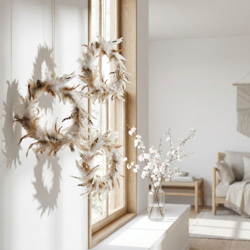Artikel Krans av fjädrar deco fjädrar natur fönsterdekoration Ø20cm 3st