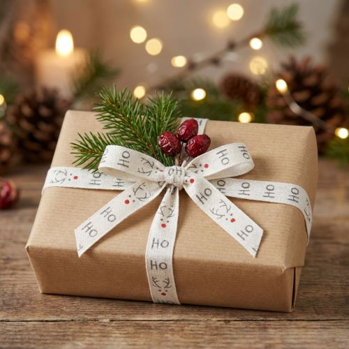Presentband Jul Julband Hohoho vit 15mm 20m | Floristik24.se