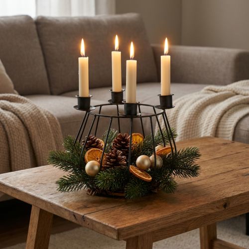 Ljusstake metallgrå nätkorg Adventskrans Ø14cm | Floristik24.se