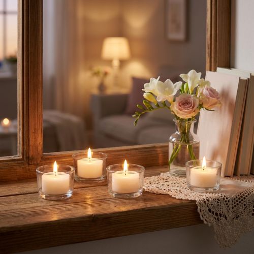 Artikel Doftande värmeljus Fresh Flower doftande värmeljus vita Ø25cm 7h 18 st