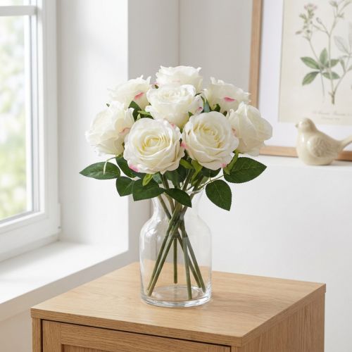 Konstgjorda rosor i ett gäng vita 30cm 8 st | Floristik24.se