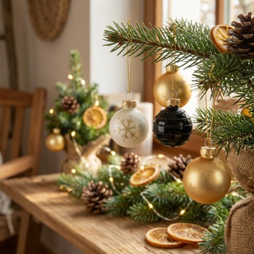 Mini julkulor glas vit svart guld Ø3cm 9 st | Floristik24.se
