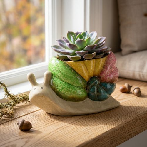 Dekorativ snigelkruka, keramikblomkruka, färgglad, 19×8,5×11 cm | Floristik24.se