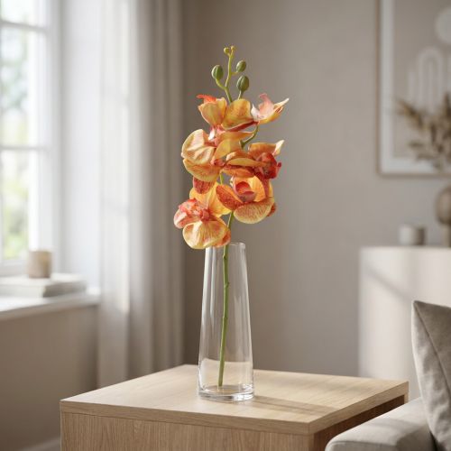 Konstgjord orkidé Phalaenopsis flammig röd gul 78cm | Floristik24.se