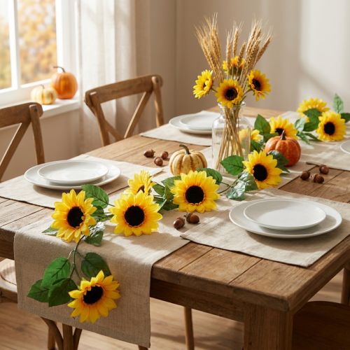 Blomkrans med 8 konstgjorda solrosor 135cm | Floristik24.se