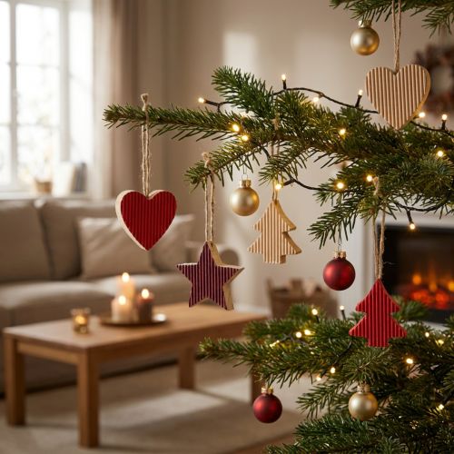 Julgransdekorationer trähjärta stjärngran röd 4,5cm 9st | Floristik24.se