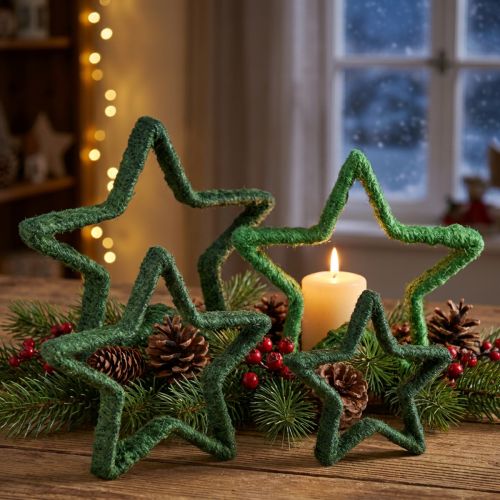 Stjärna att stå Juldekoration jutegrön 13/18cm 4st | Floristik24.se