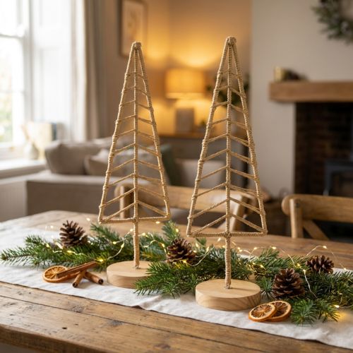 Julgransdekorationsställ metall trä natur H39cm 2st | Floristik24.se