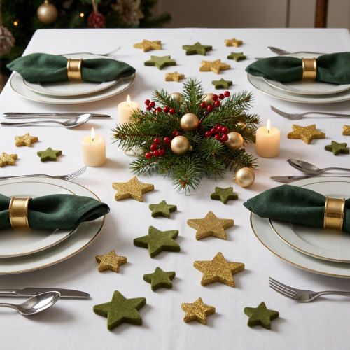 Scatter dekoration stjärnor grönt och guld med glitter bordsdekoration Jul 4/5cm 40 st | Floristik24.se