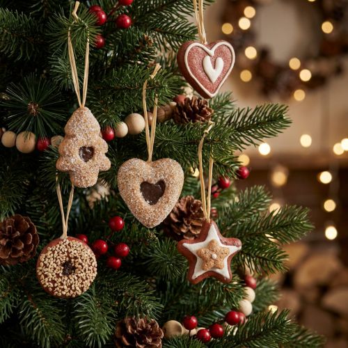 Konstgjorda julkakdekorationer, julgransprydnader, lantlig stil, set om 12 | Floristik24.se