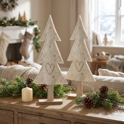 Julgransfiltdekoration med hjärtkräm beige H35cm 2 st | Floristik24.se