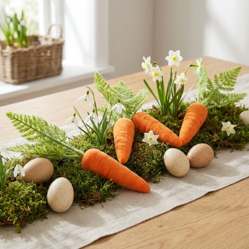 Artikel Morotsdekoration morötter flockade orange grön H23cm 8 st