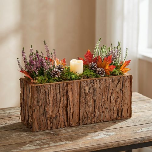 Avlång trälåda, blomlåda av tallbark, 27×10 cm | Floristik24.se