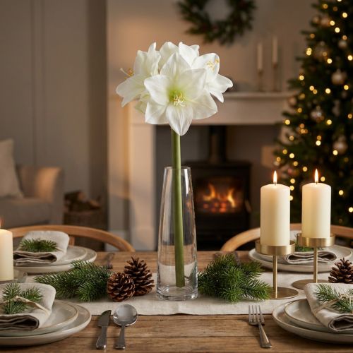 Artikel Konstgjord amaryllisblomma, vit, med stjälk, advent och jul, 50 cm