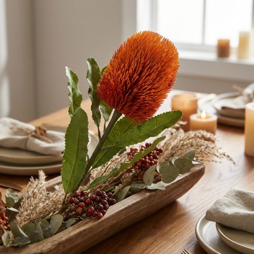 Konstgjord blomma Banksia Orange Höstdekoration Begravningsblommor 64cm | Floristik24.se