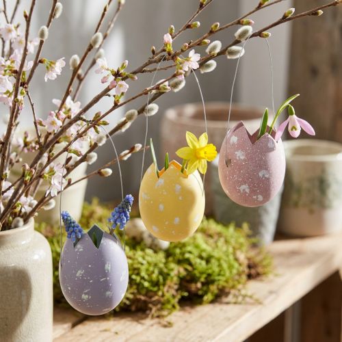 Påskägg att hänga upp lila, rosa, gul äggplast H6,5cm 6st | Floristik24.se