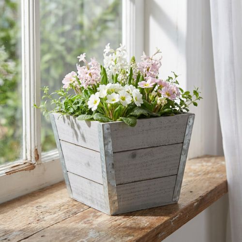 Blomlåda träkruka shabby chic grå 19x19x15,5cm | Floristik24.se