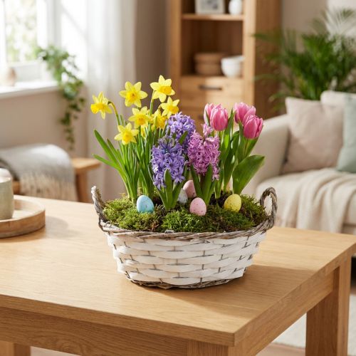 Planteringskorg, dekorativ korg, vit med handtag, 25 cm | Floristik24.se
