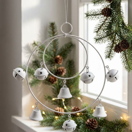 Ring med klockor, adventsdekoration, ringkrans, metalldekoration för upphängning Vit H22,5cm B21,5cm | Floristik24.se