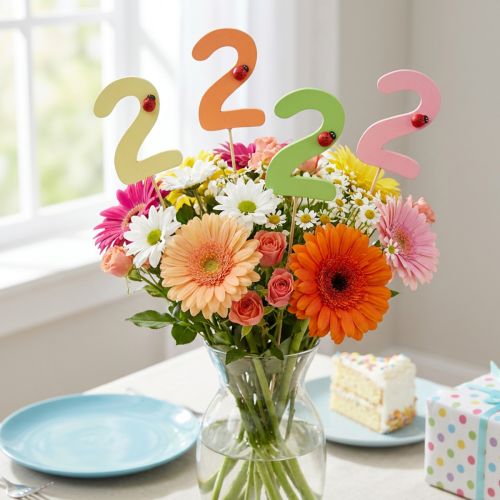 Artikel Nummerpluggar födelsedag 2 blompluggar trä 27,5cm 16 st