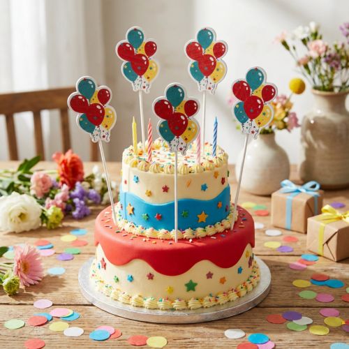 Blomplugg bukett dekorativ tårta topper ballonger färgglada 26cm 15 st | Floristik24.se