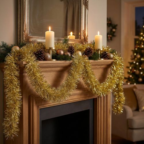 Glamorös Golden Tinsel Garland 270cm – Perfekt för festliga och eleganta dekorationer | Floristik24.se