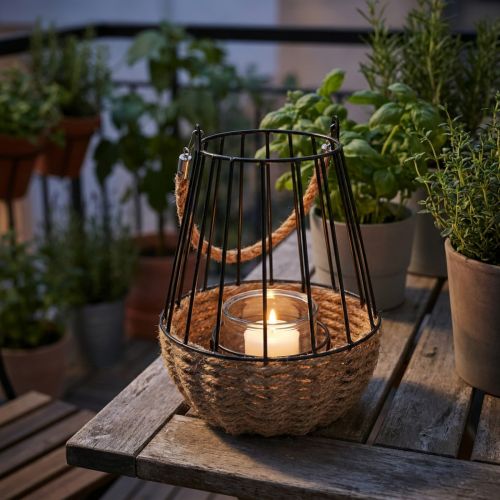 Lykta med handtag och glas svart natur Ø18cm H22cm | Floristik24.se