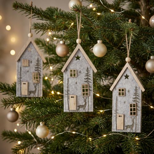 Juldekorationer i filt, beige,