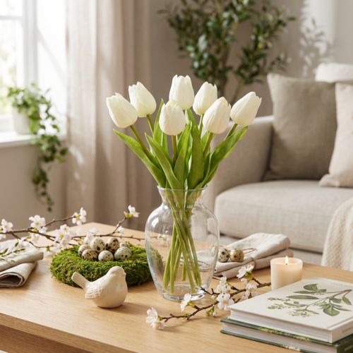 Konstgjord tulpan, realistisk dekoration, hållbar konstgjord blomma för hemmet, 21 cm, 6 stycken | Floristik24.se