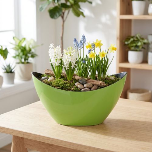 Växtbåt grön dekorativ skål oval 20cmx9cmx12cm | Floristik24.se