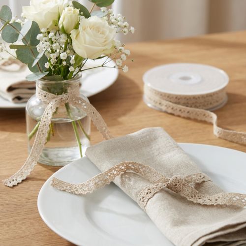 Dekorativt band smycken band virkat spetsband beige W12mm L20m | Floristik24.se