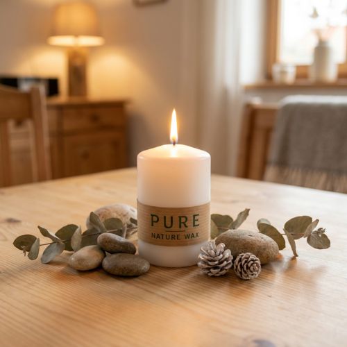 PURE Nature Safe Candle pelarljus stearin, rapsvax 90/60mm vit 1 st | Floristik24.se