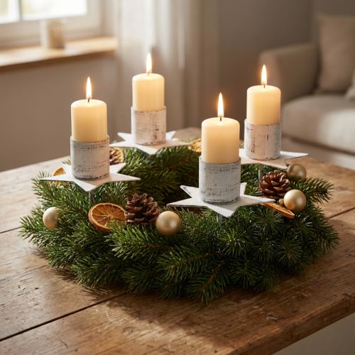 Artikel Stjärnljusstake för uppklistring i metall vit shabby chic 6 cm 4 st