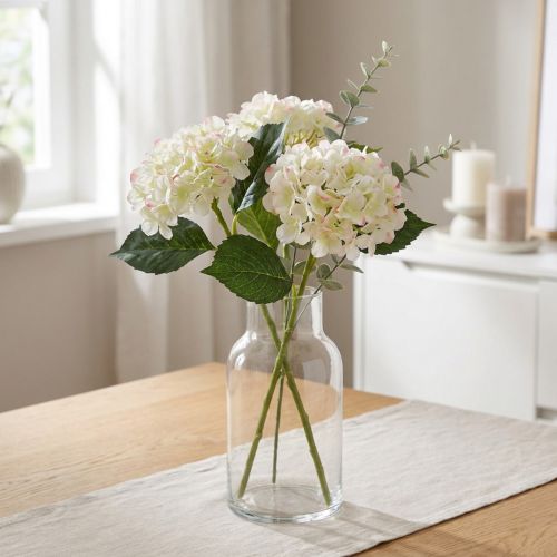 Hortensia, sidenblomma, konstgjord blomma för bordsdekorationer vit, grön L44cm | Floristik24.se