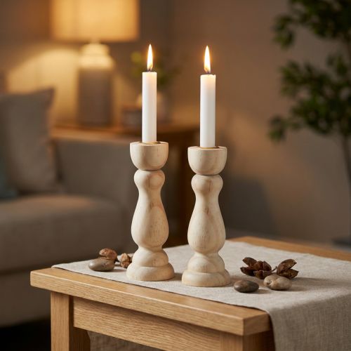Ljusstake träbordsdekoration för koniska ljus H17cm 2 st | Floristik24.se