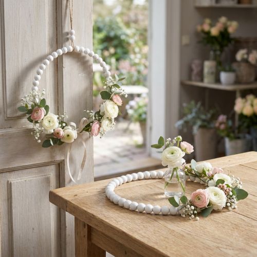 Dekorativ träring Shabby Chic vit Ø19cm, bröllop, vår, dörrdekoration, set om 4 | Floristik24.se
