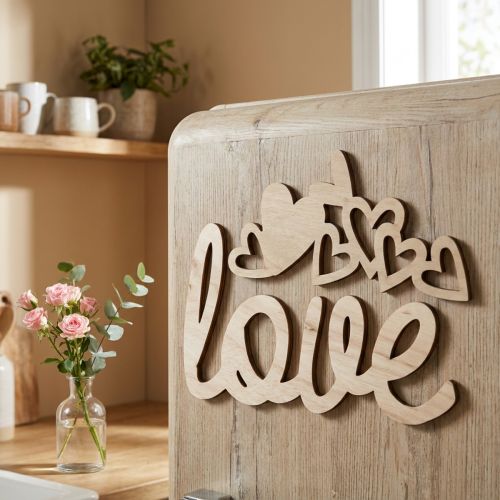 Hjärtan "Love" trädekoration naturlig med magnet dekoration skylt 20,5/25cm 6 stycken | Floristik24.se