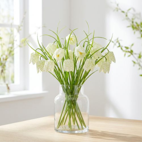 Rutbrädeblommor Fritillaria konstgjord vit, grön 40cm 12 st | Floristik24.se
