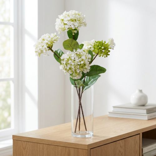 Konstgjord blomsnöbollsväxt Virburnum vit Ø8cm 64cm | Floristik24.se